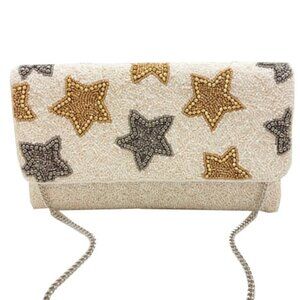 NEW Gold Silver Stars Seed Beaded Crossbody Handbag Clutch Bag - Made in India